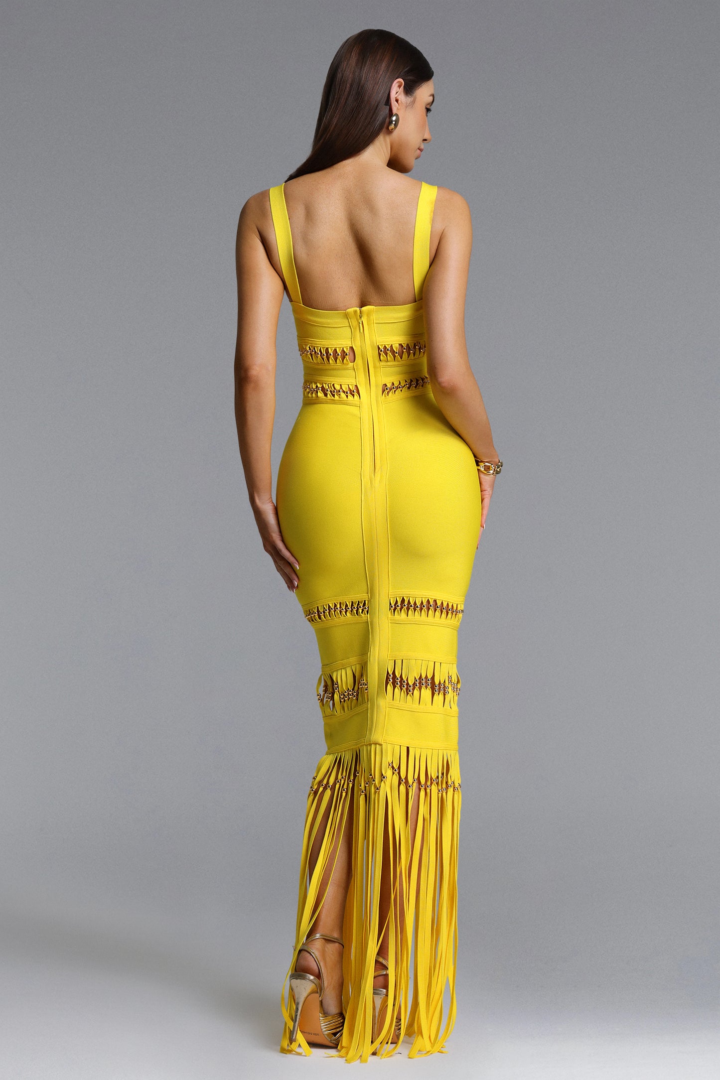 Amafis | Vestido Largo Tirantes Flecos Ajustado