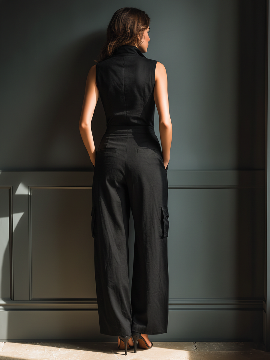 Maeva | Mono Sin Mangas Estilo Cargo con Cuello Camisero