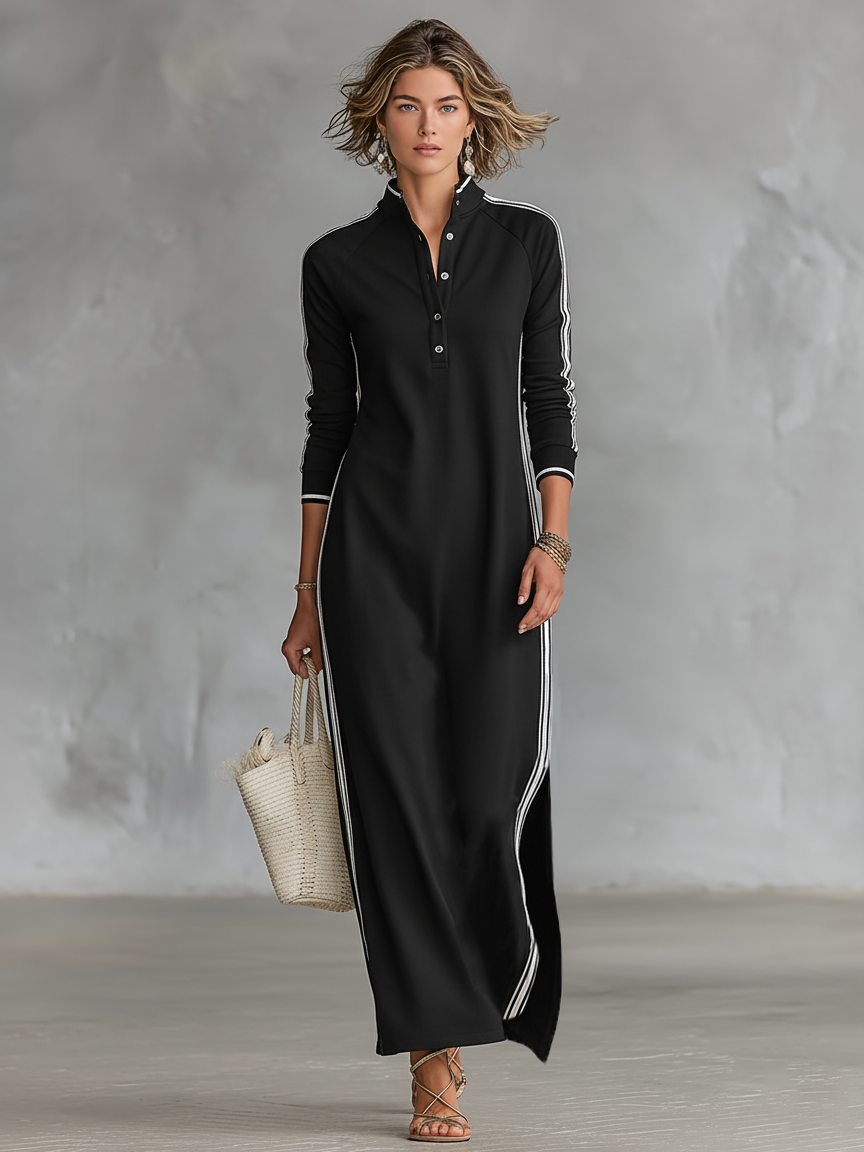 Dalia | Vestido Largo Minimalista con Cuello Abotonado