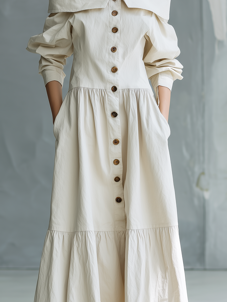 Maré | Vestido Camisero Tejido con Hombros Descubiertos y Mangas Sueltas