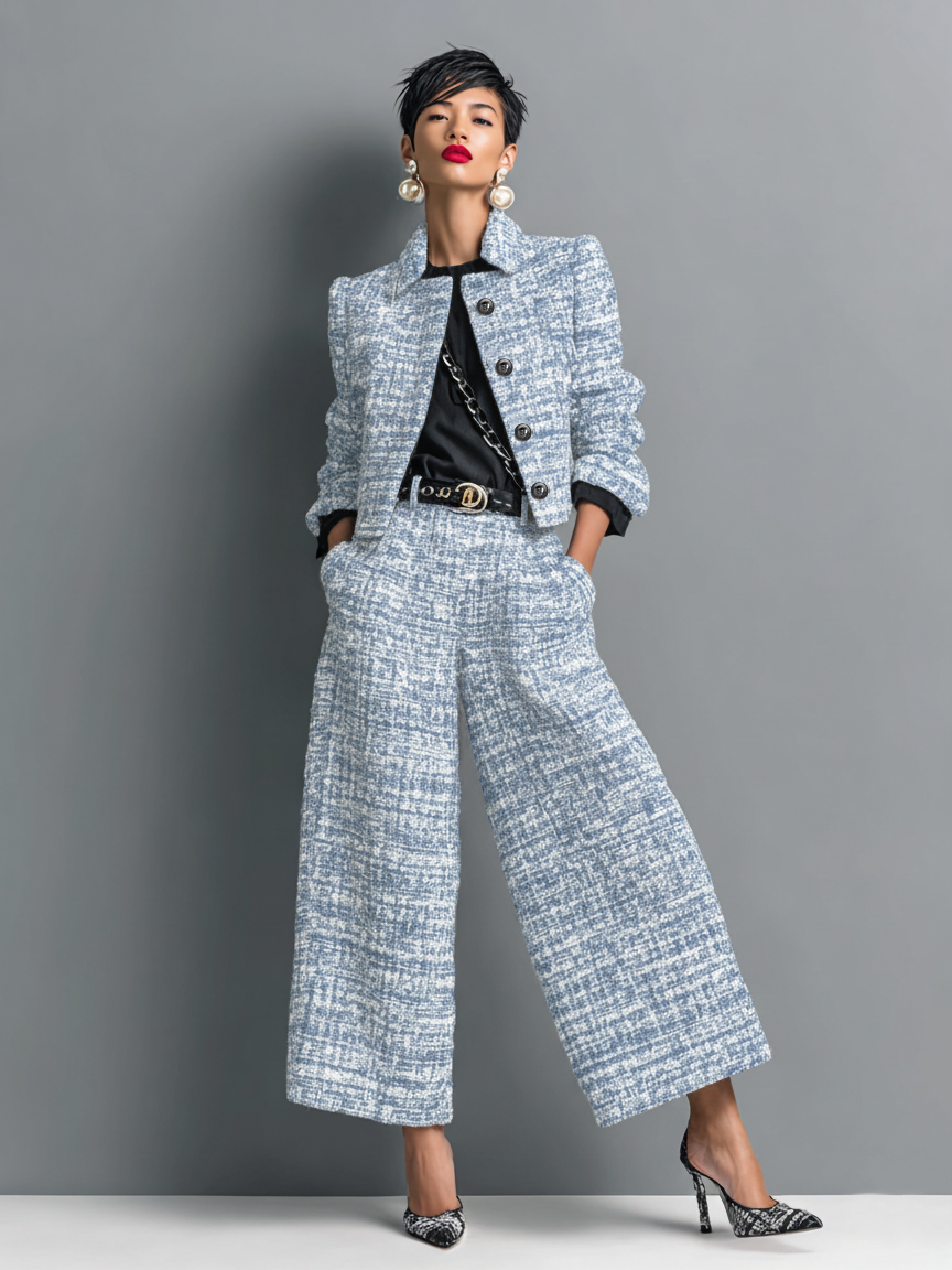 Kalyx | Conjunto de Chaqueta Corta de Tweed y Pantalones Anchos