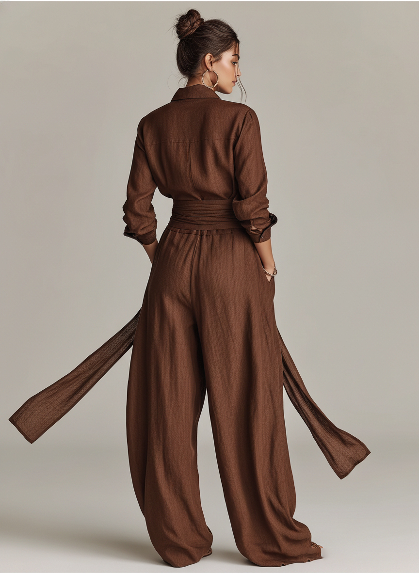 Loredana | Mono Elegante Manga Larga de Lino con Cuello Camisero