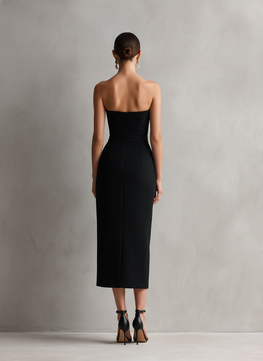 Sabrina | Vestido Midi Elegante Ajustado Elástico Sin Tirantes