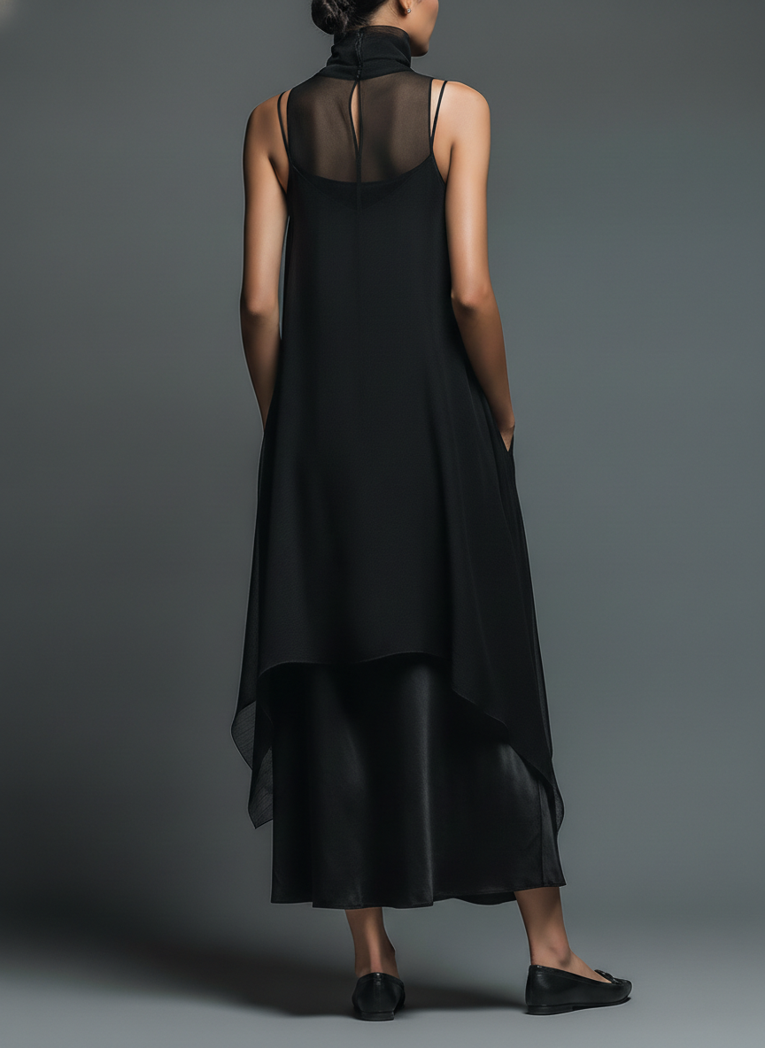 Celine | Vestido Lencero Minimalista con Vestido Largo Superpuesto