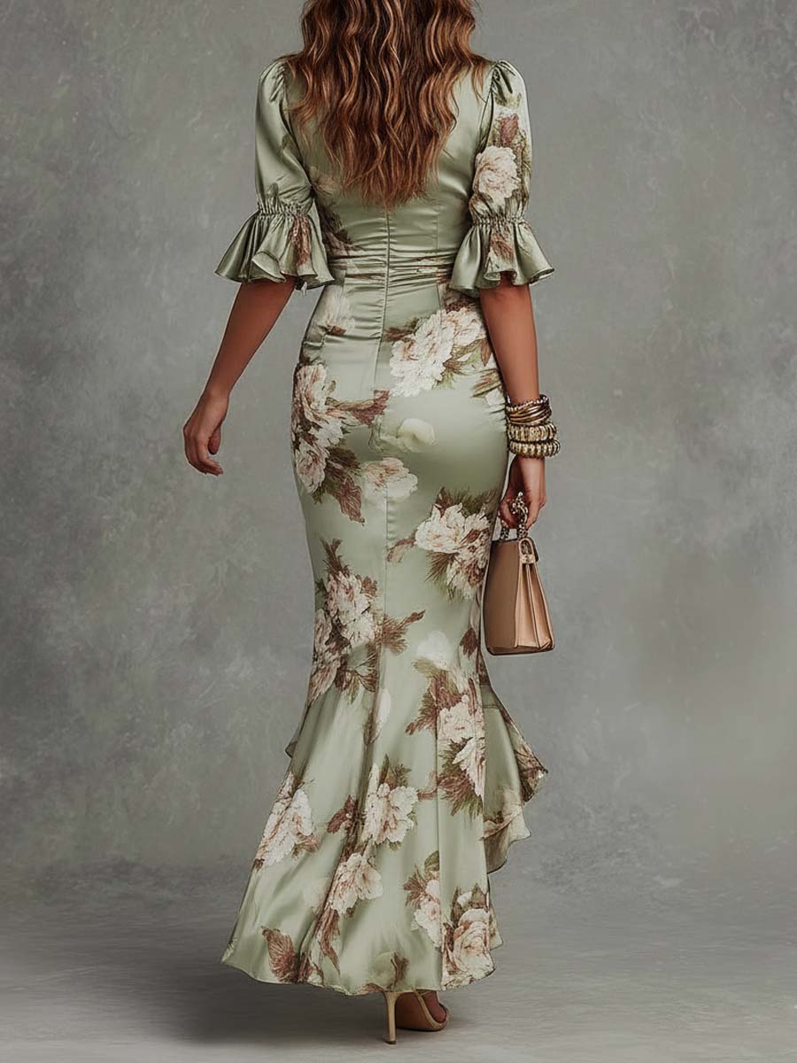 Fasiel | Vestido Largo Asimétrico Estampado Floral