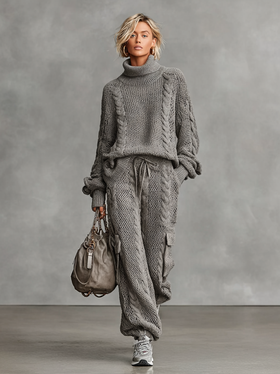Inma | Conjunto Informal Suéter Cuello Alto de Punto y Pantalones Cargo