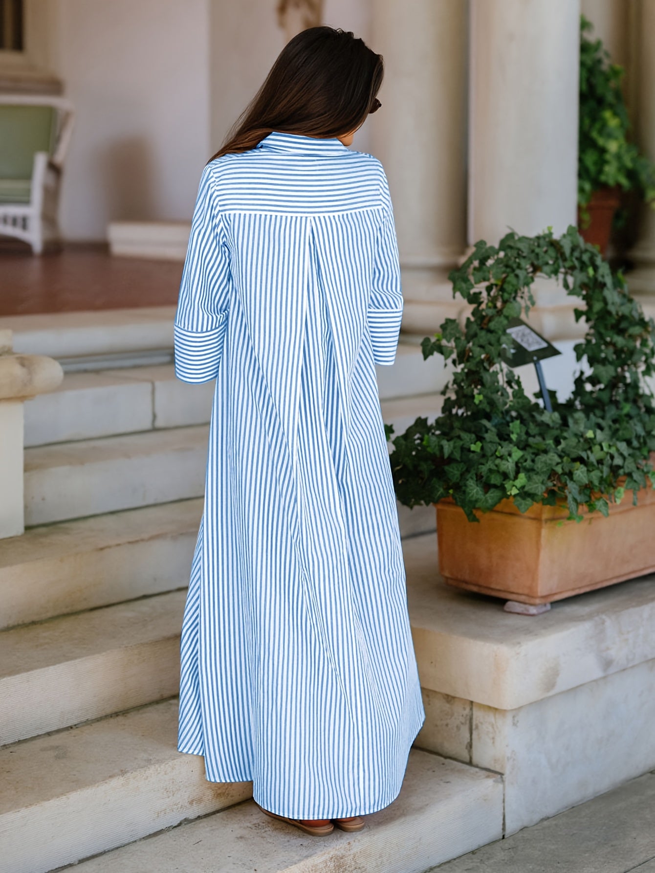 Aureveth | Vestido Largo Camisero Rayas