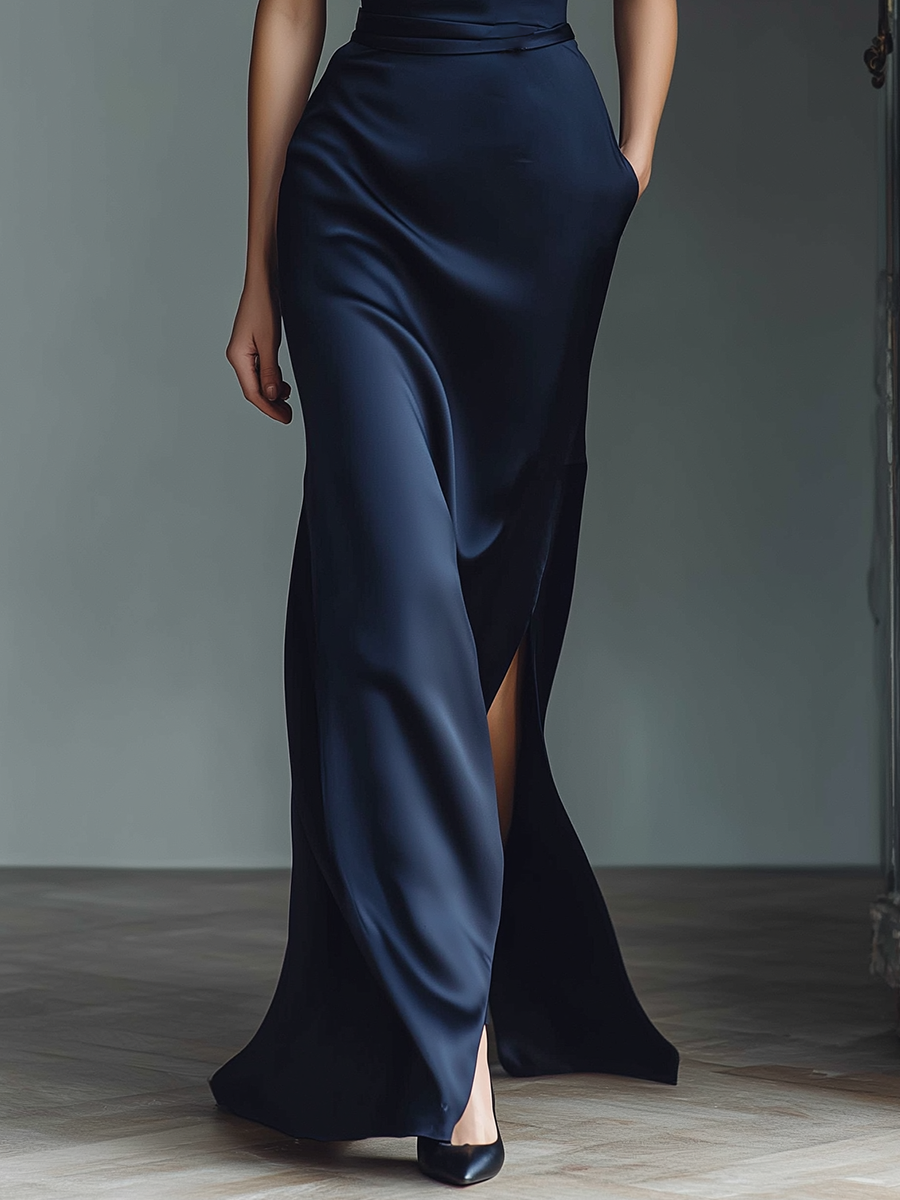 Isadora | Vestido Largo de Satén con Escote de Encaje