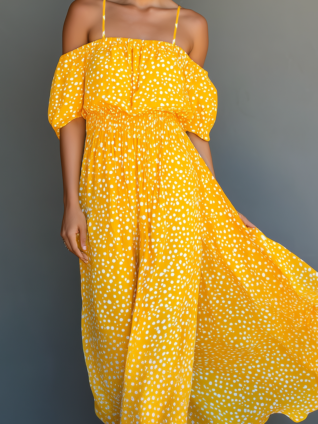 Solara | Vestido Largo Alegre de Gasa Manga Corta Tirantes