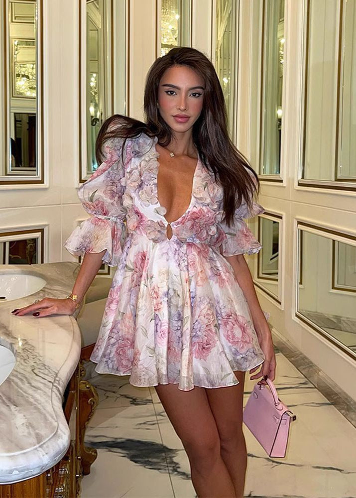 Elissia | Vestido Floral Volantes Mangas Abullonadas
