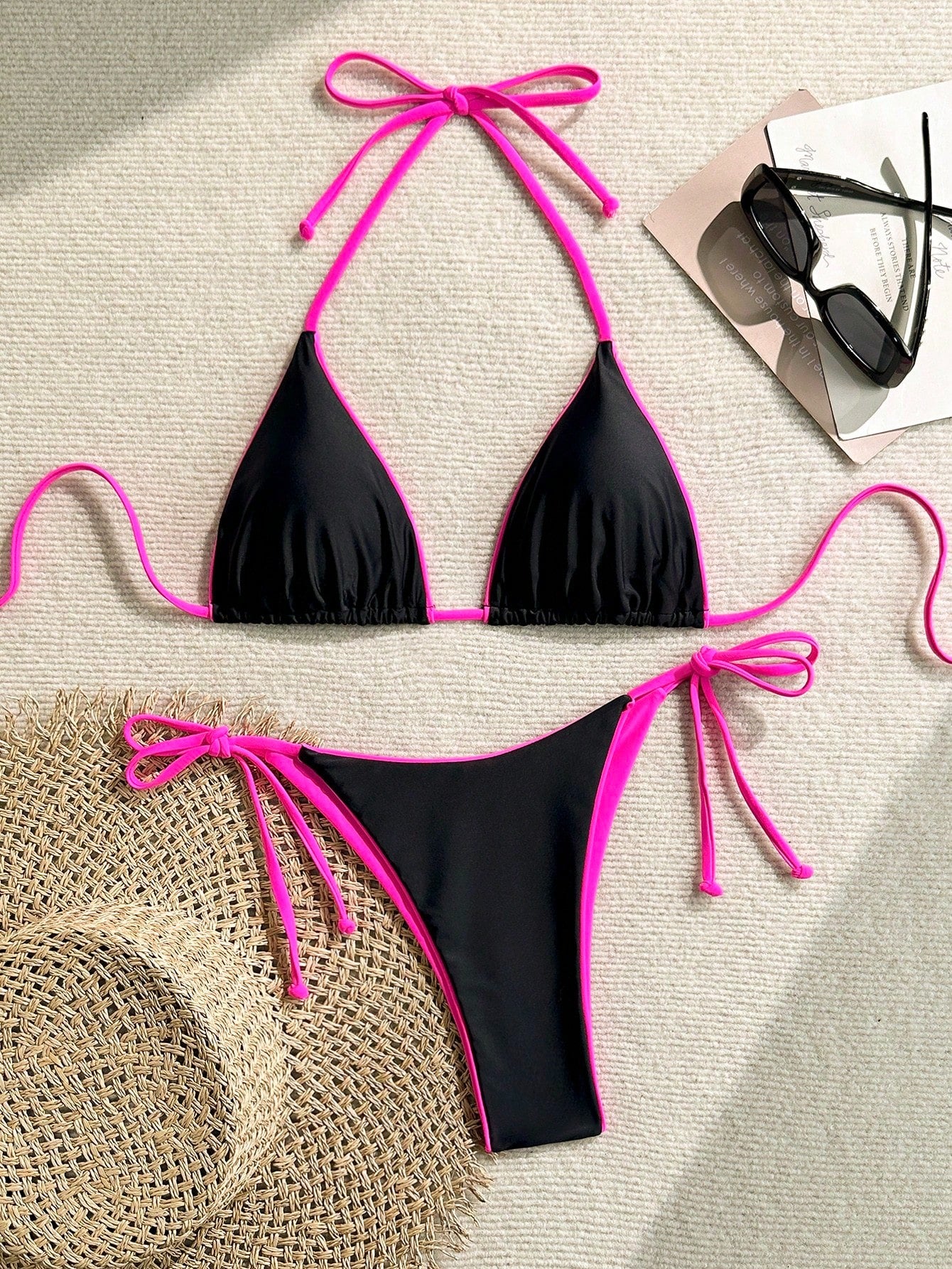 Nyla | Bikini Halter Rosa Negra