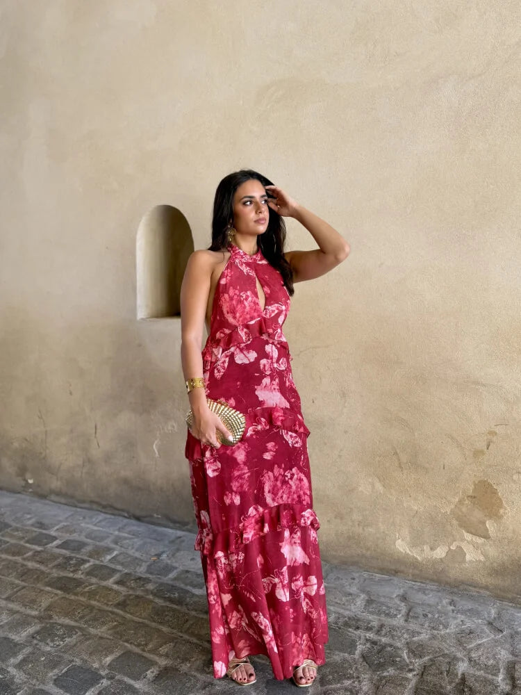 Sorelle | Vestido Halter Volantes