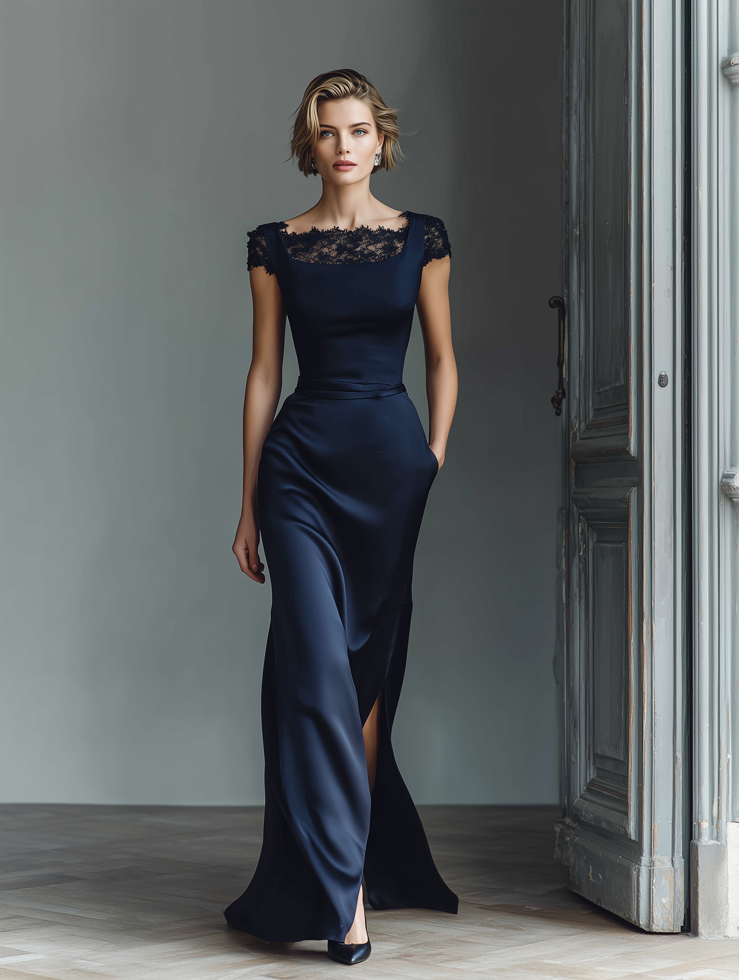 Isadora | Vestido Largo de Satén con Escote de Encaje