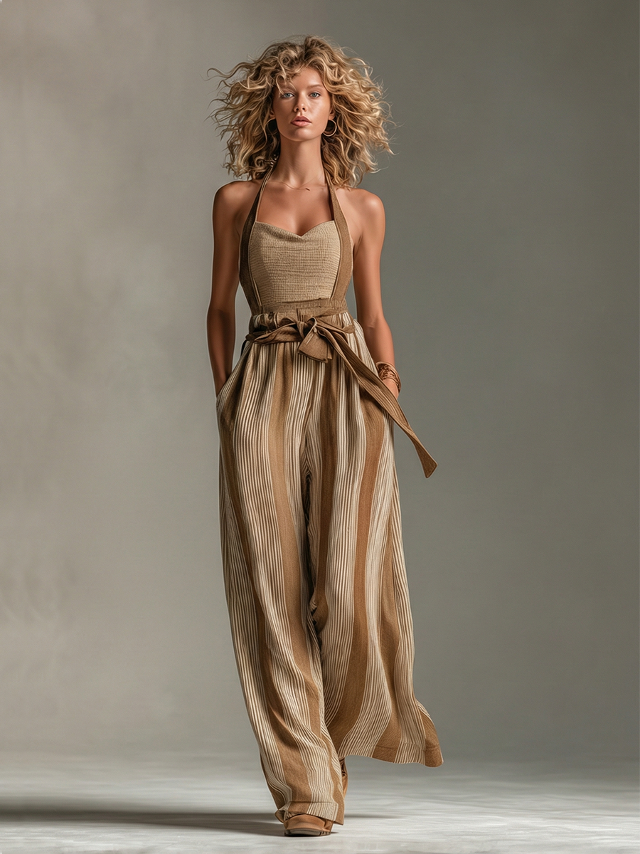 Nevira | Mono a Rayas Cuello Halter Pernera Ancha