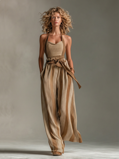 Nevira | Mono a Rayas Cuello Halter Pernera Ancha