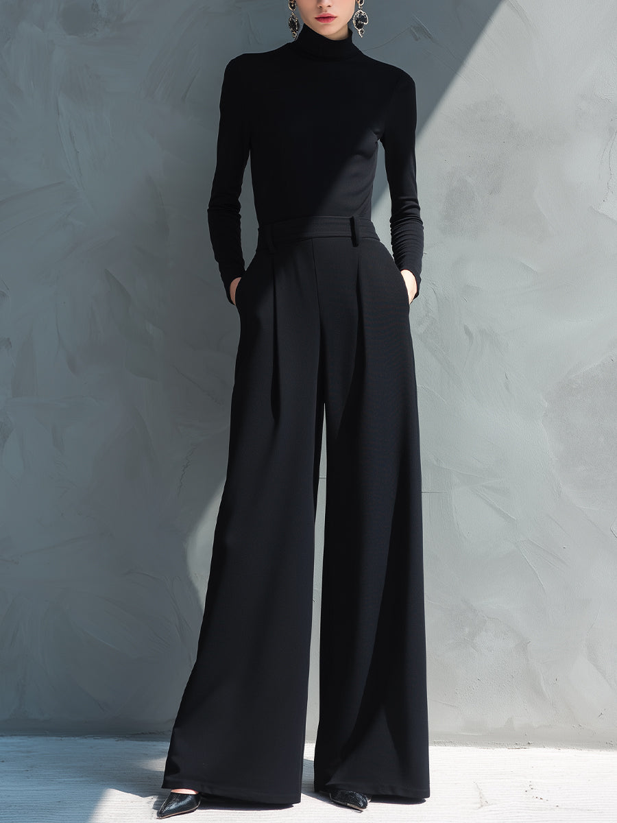 Ziva | Mono Clásico de Punto Estilo Traje Cuello Alto y Pernera Ancha