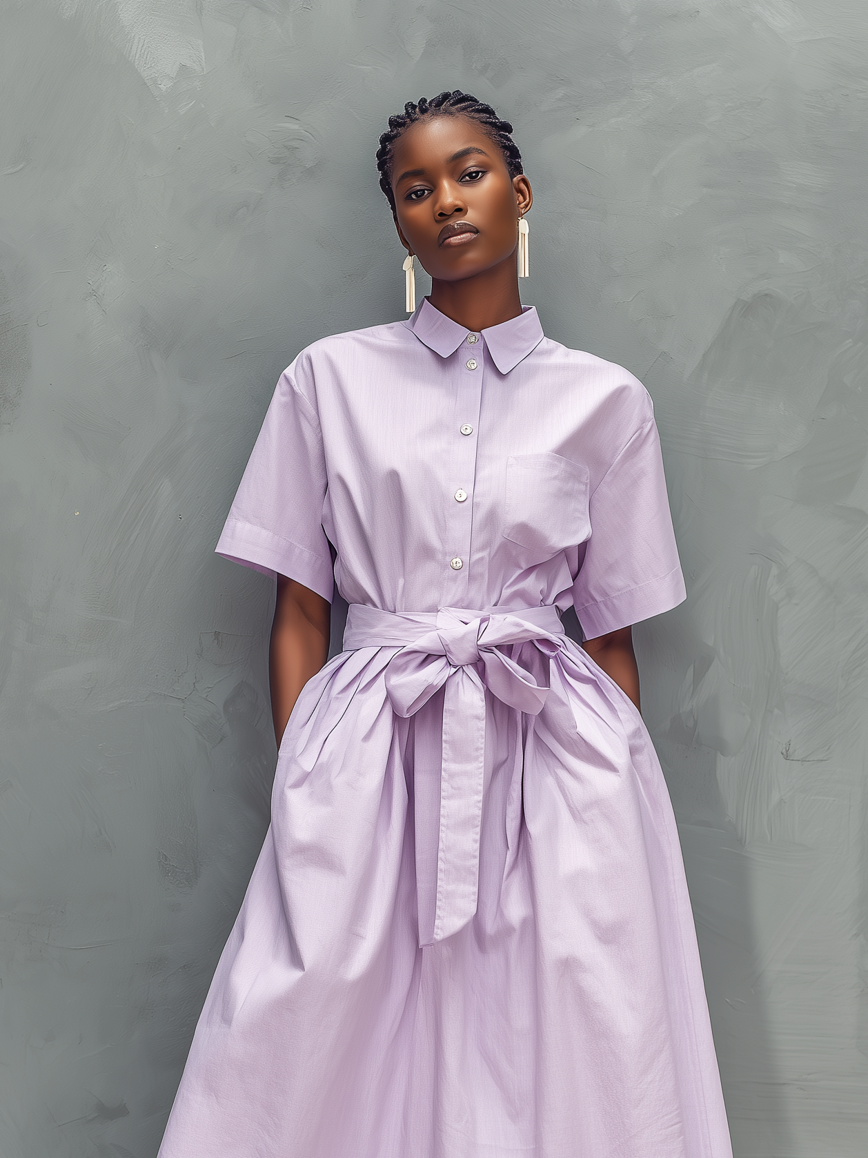 Purperis | Vestido Camisero Elegante Manga Corta