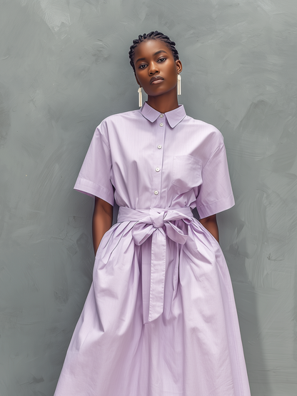 Purperis | Vestido Camisero Elegante Manga Corta
