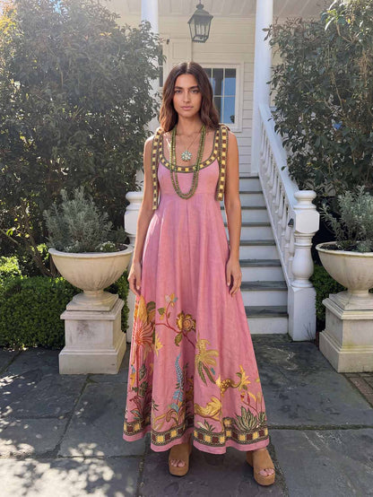 Brisara | Vestido Largo Bohemio Estampado Tropical