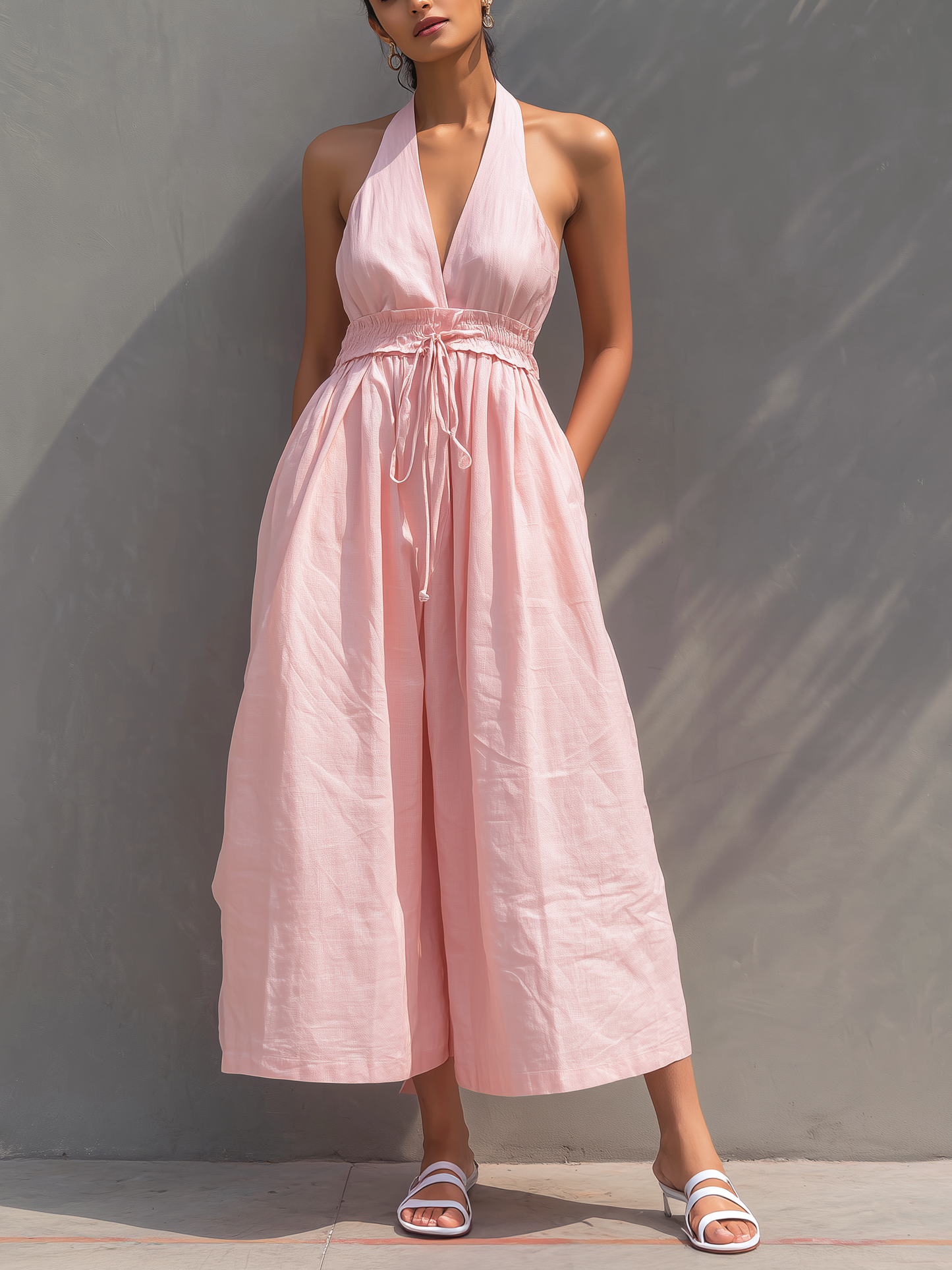 Roba | Mono Elegante Cuello Halter Sin Mangas con Lazo