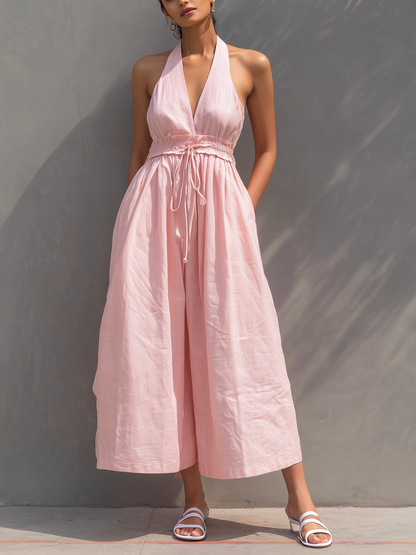 Roba | Mono Elegante Cuello Halter Sin Mangas con Lazo
