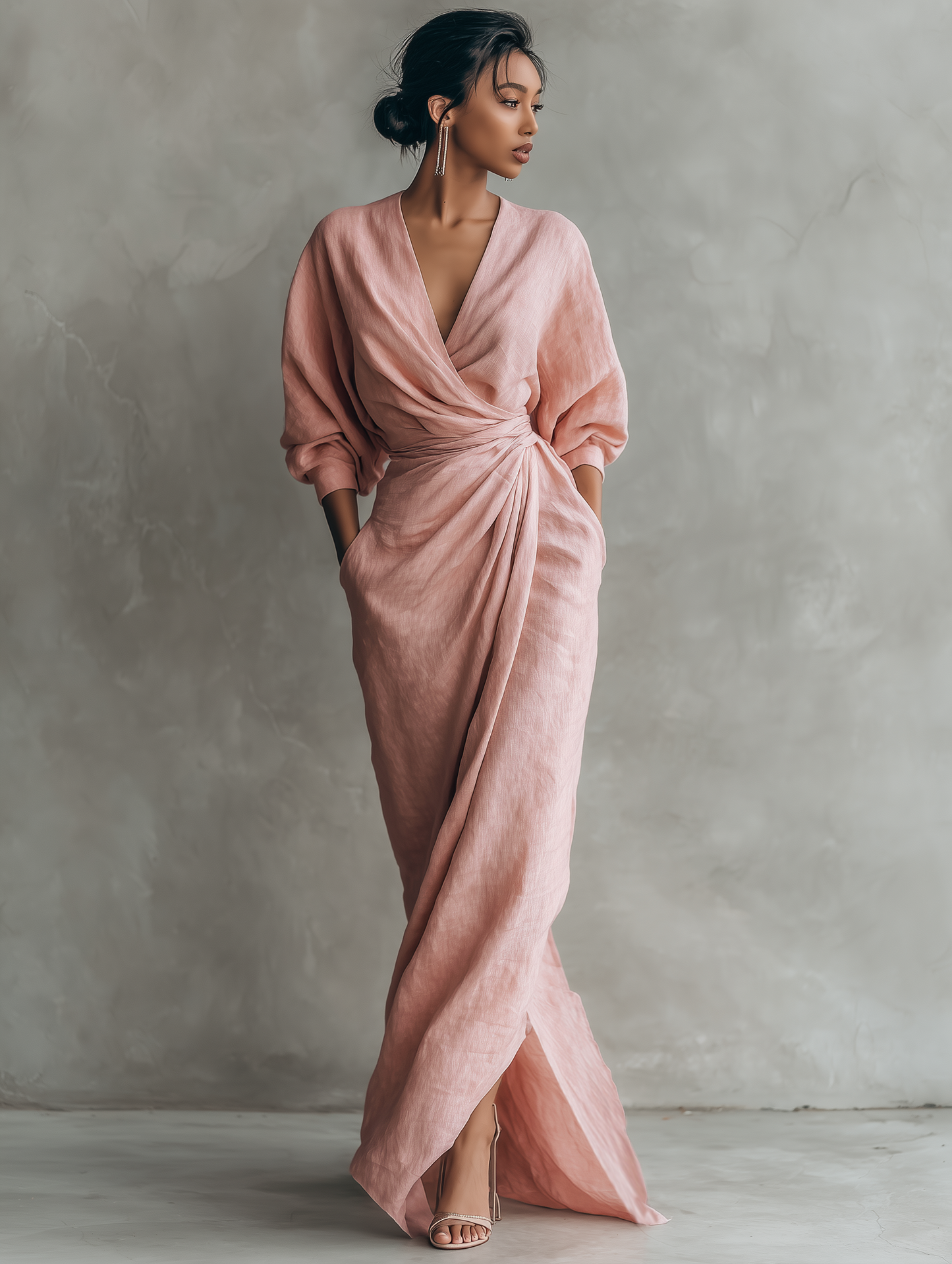 Sia | Vestido Largo de Lino Minimalista con Cuello en V