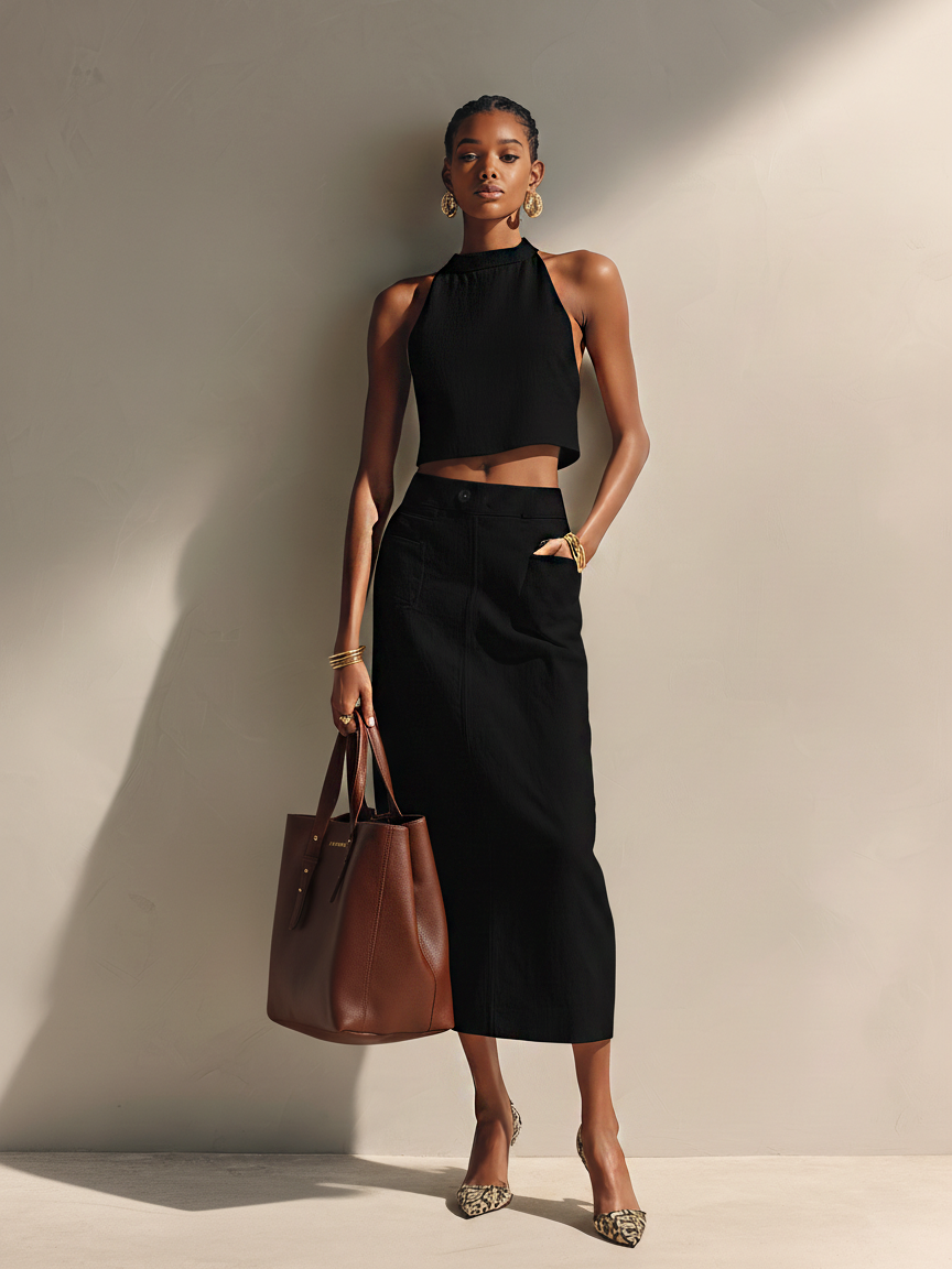 Monet | Conjunto Top Sin Mangas de Cuello Redondo y Falda Larga