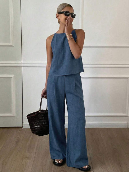 Azelvienne | Conjunto Top Sin Mangas Pantalones