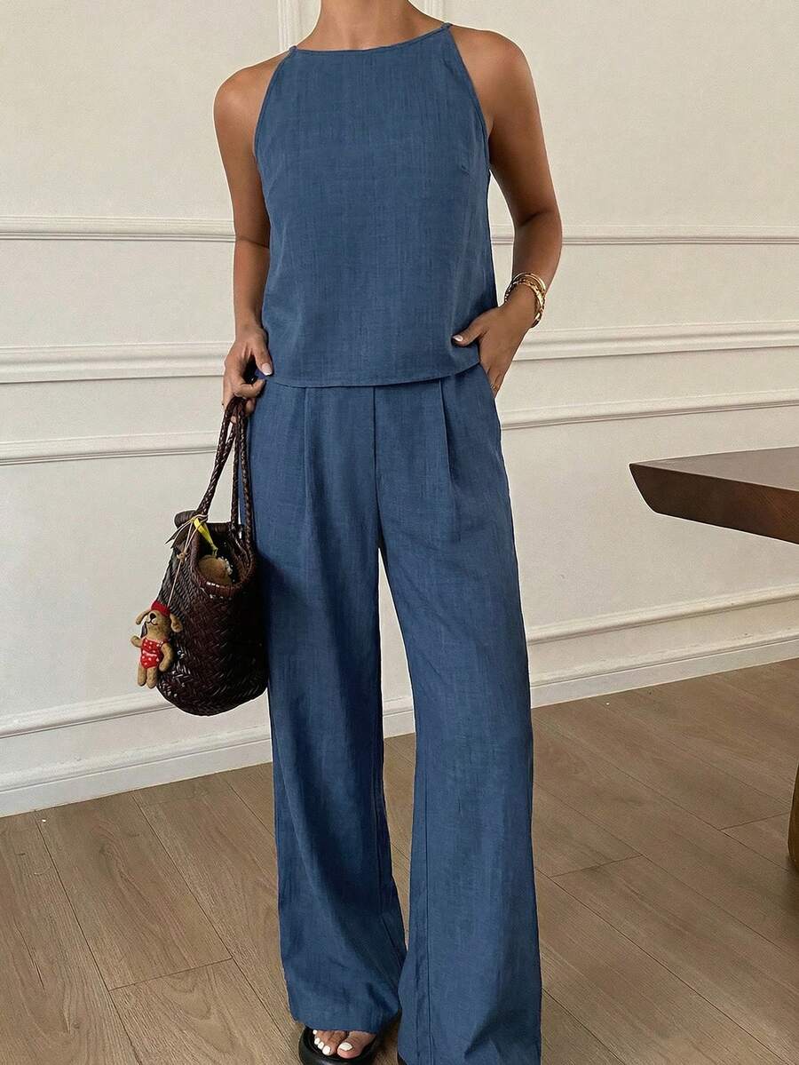 Azelvienne | Conjunto Top Sin Mangas Pantalones