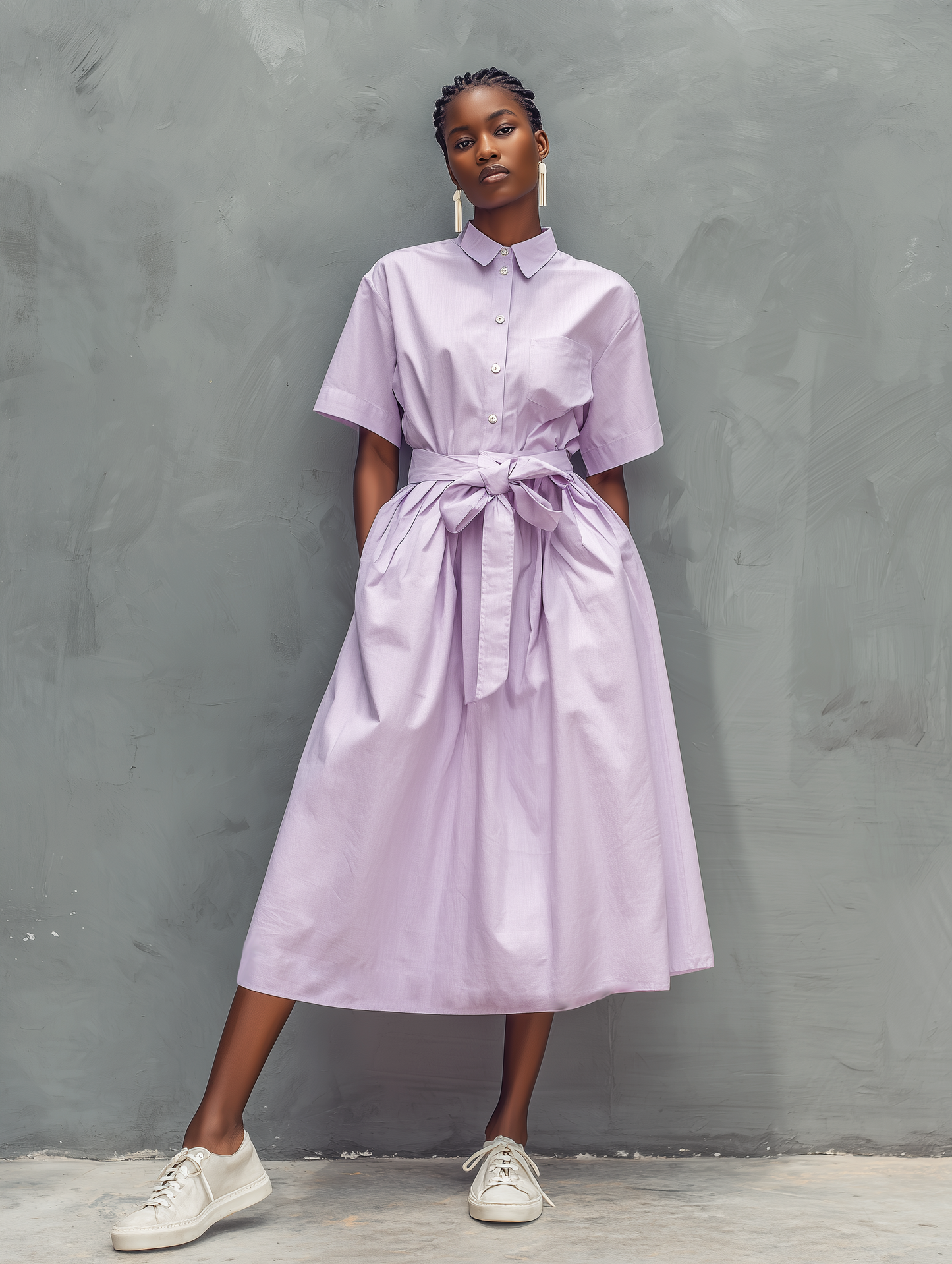 Purperis | Vestido Camisero Elegante Manga Corta