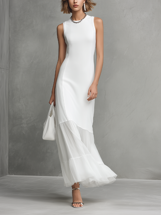 Dina | Vestido Largo Elegante Sin Mangas de Seda y Gasa
