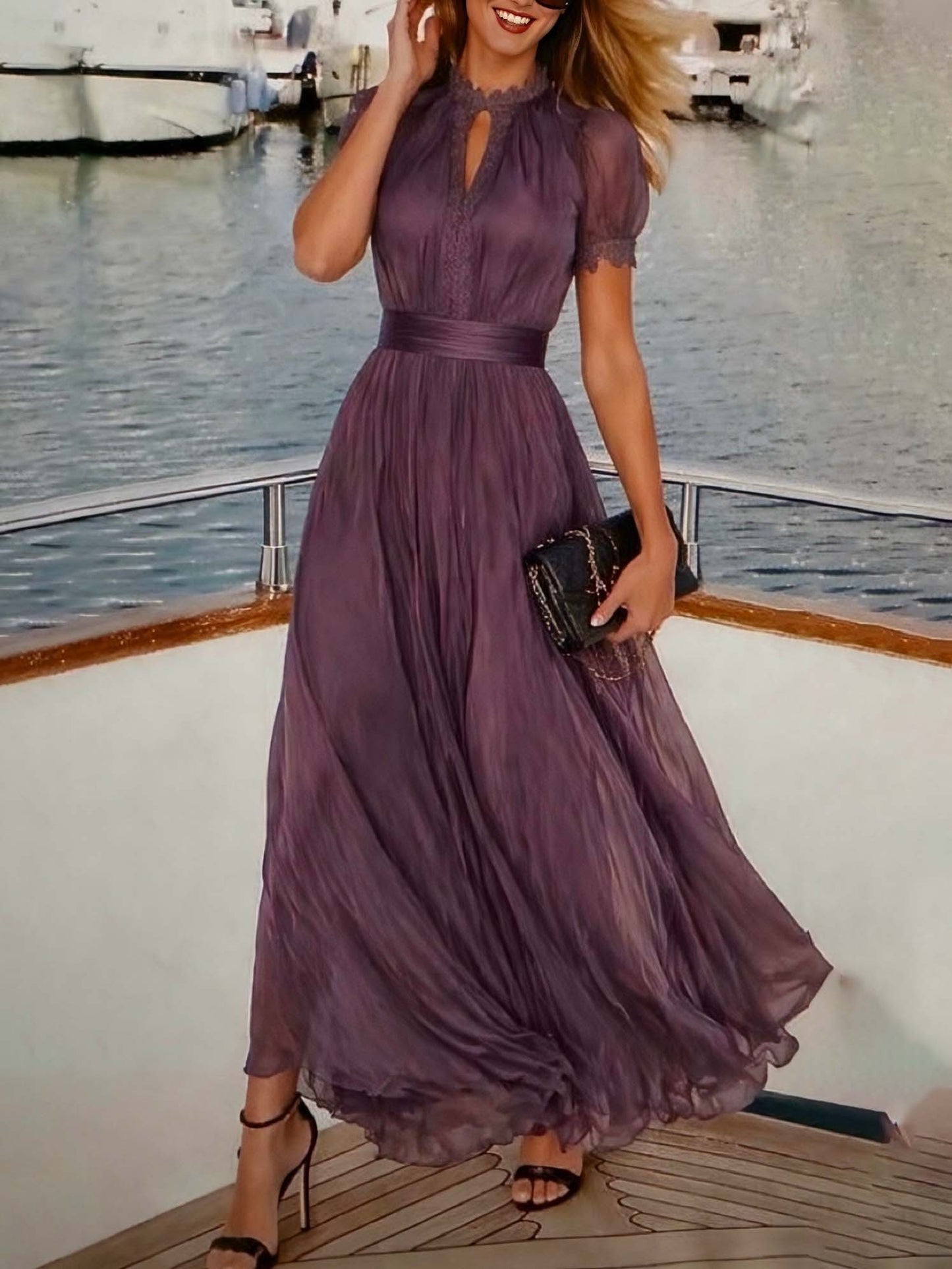 Avriel | Vestido Largo Plisado Encaje