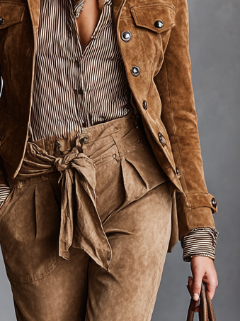 Aria | Chaqueta Corta de Ante con Solapa y Cierre de Botones