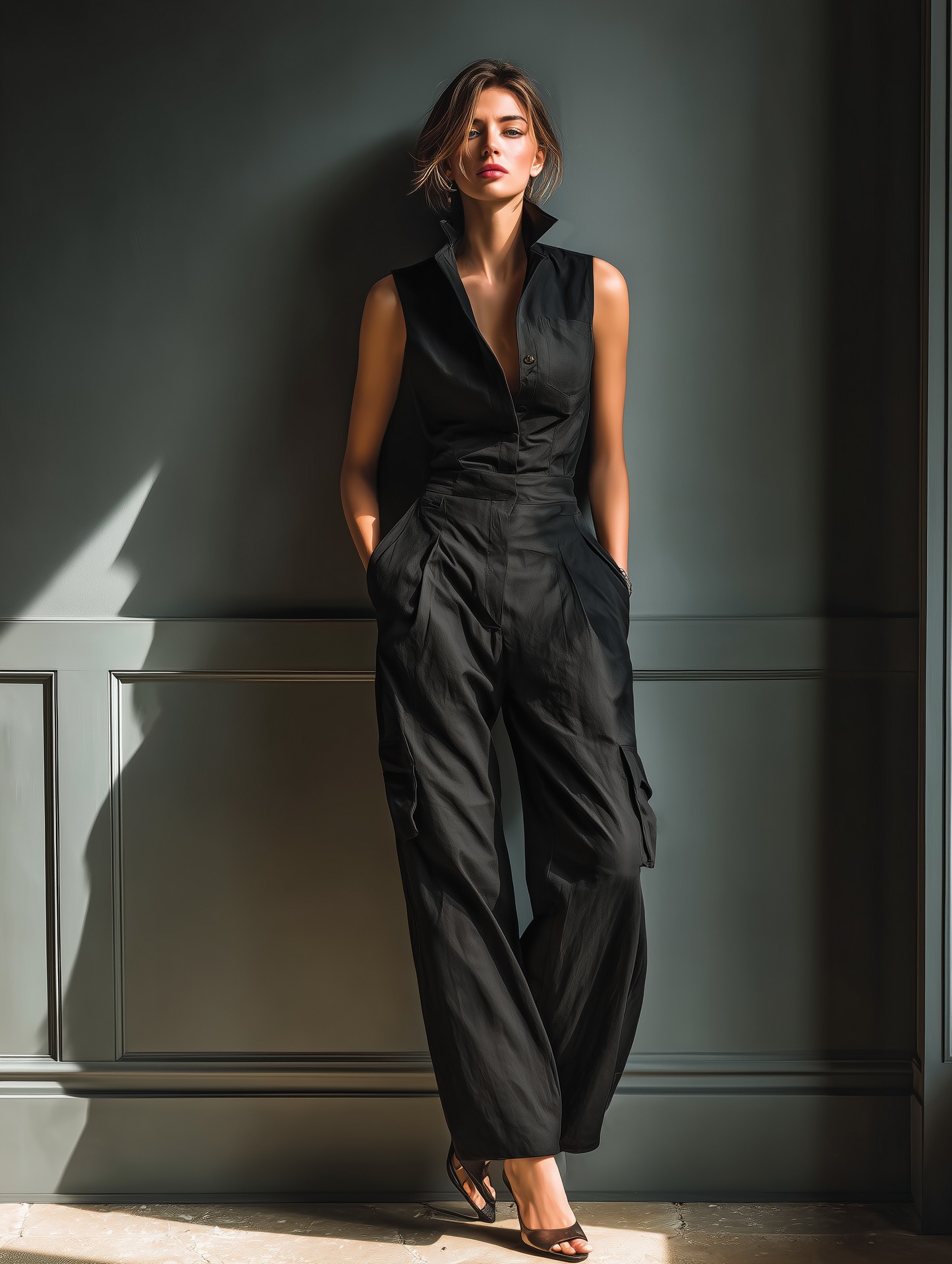 Maeva | Mono Sin Mangas Estilo Cargo con Cuello Camisero