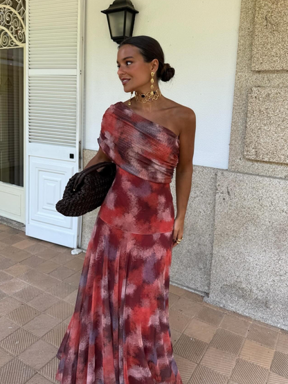 Liorena | Vestido Largo Estampado Hombro Descubierto