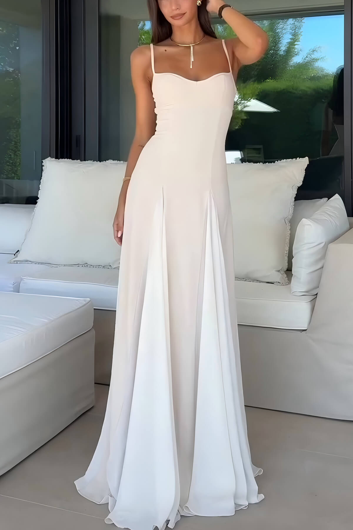 Prismira | Vestido Largo Plisado Elegante Sin Mangas