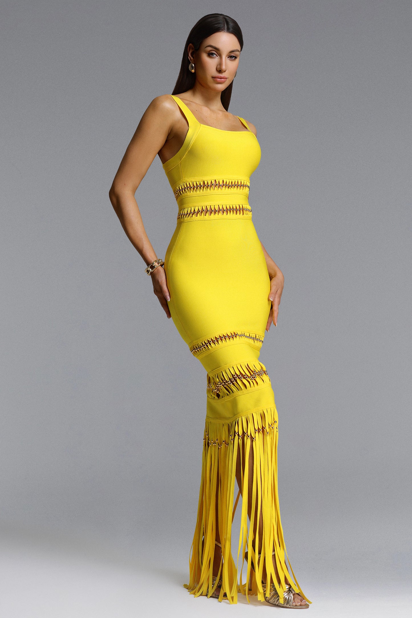 Amafis | Vestido Largo Tirantes Flecos Ajustado