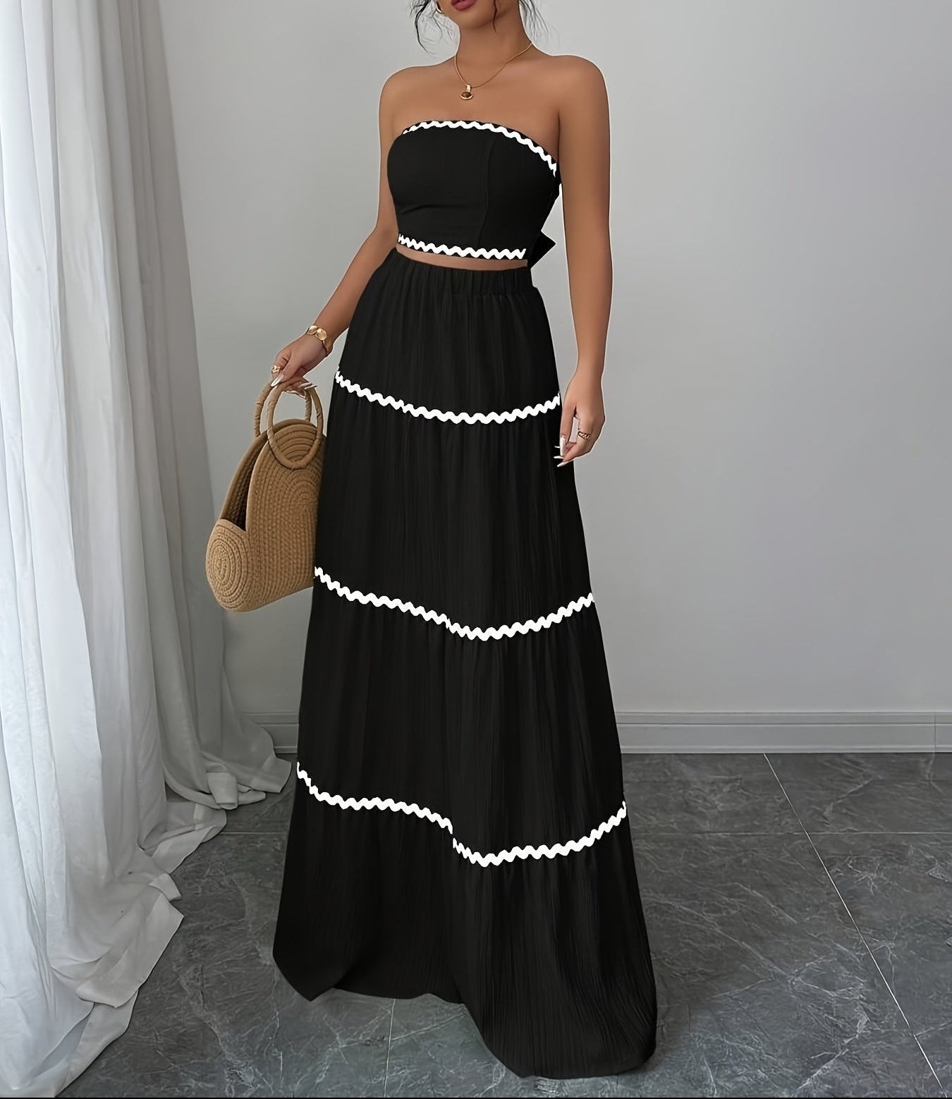 Lena | Falda Boho Larga de Encaje a Rayas