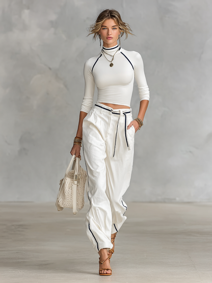 Tina | Conjunto Top Ajustado Cuello Medio Manga Larga y Pantalón