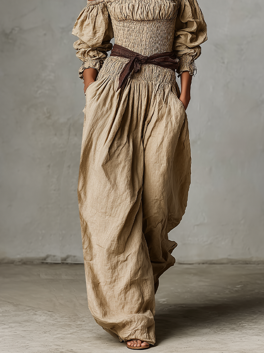Zanira | Mono Boho Hombros Descubiertos y Corpiño Fruncido