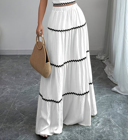 Lena | Falda Boho Larga de Encaje a Rayas