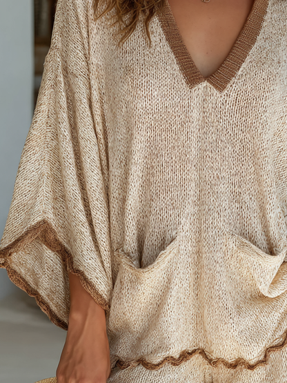 Chiara | Conjunto de Punto con Ribete en Contraste y Cintura con Cordón Ajustable