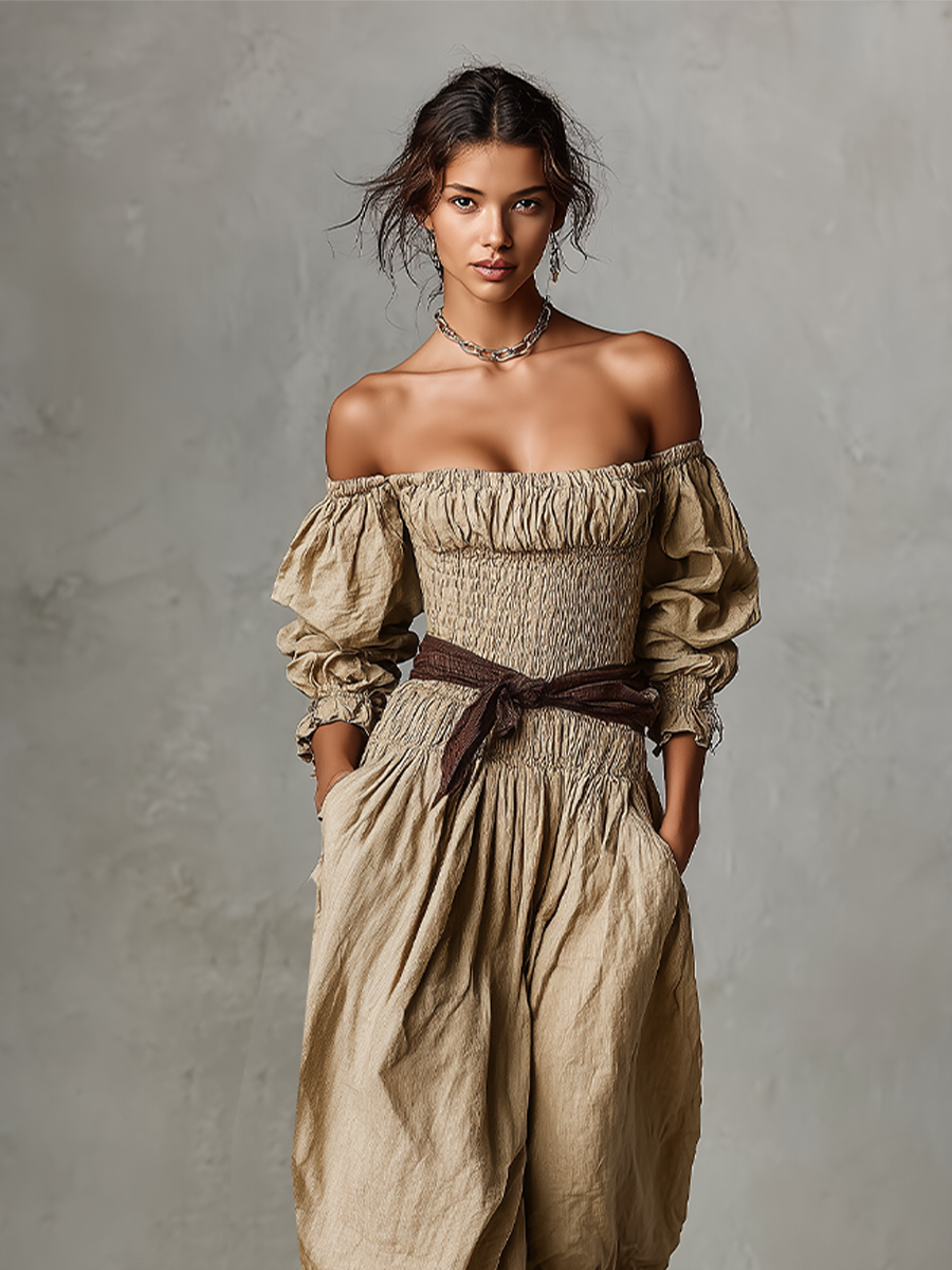 Zanira | Mono Boho Hombros Descubiertos y Corpiño Fruncido