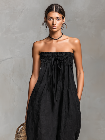 Mei | Mono Holgado de Lino Sin Tirantes con Cierre de Lazo