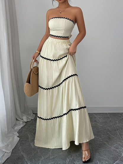 Lena | Falda Boho Larga de Encaje a Rayas