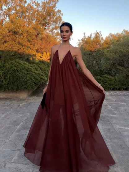 Clamira | Vestido Largo Holgado Escote en V Espalda Descubierta