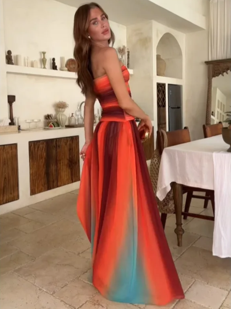 Graciela | Vestido Largo Calado Tie-Dye Hombros Descubiertos