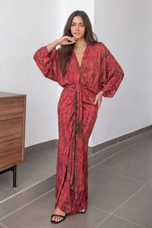 Vitoria | Vestido Largo Diseño Mangas Murciélago Estilo Kimono