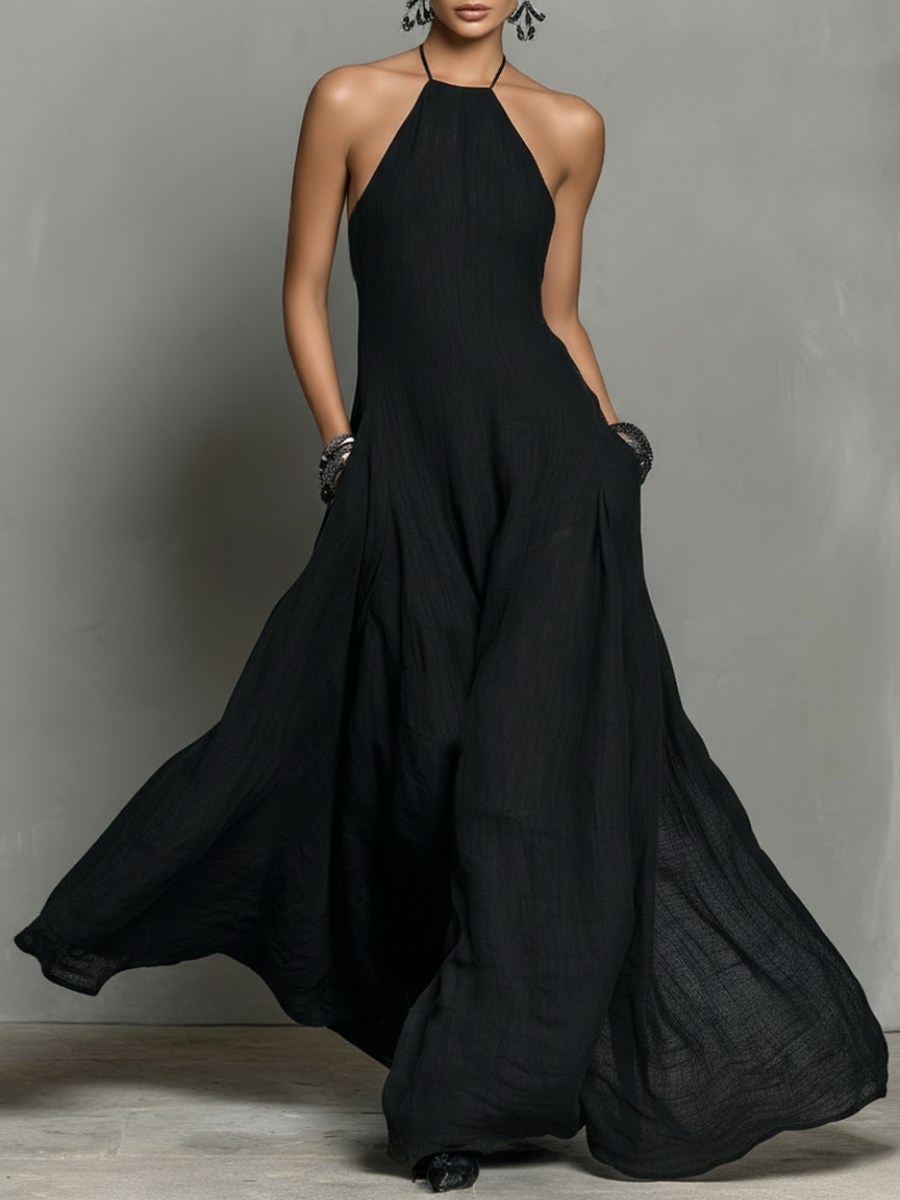 Vanesa | Vestido Largo de Lino Minimalista Cuello Halter Sin Mangas