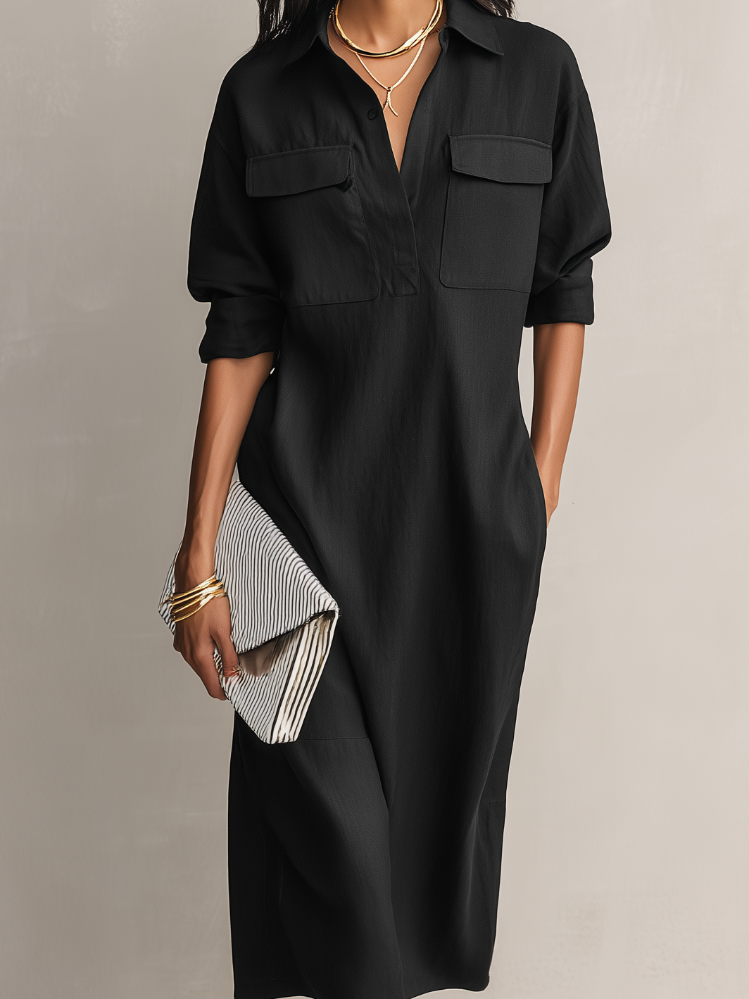 Salisa | Vestido Midi Elegante de Lino Manga Corta Cuello Camisero